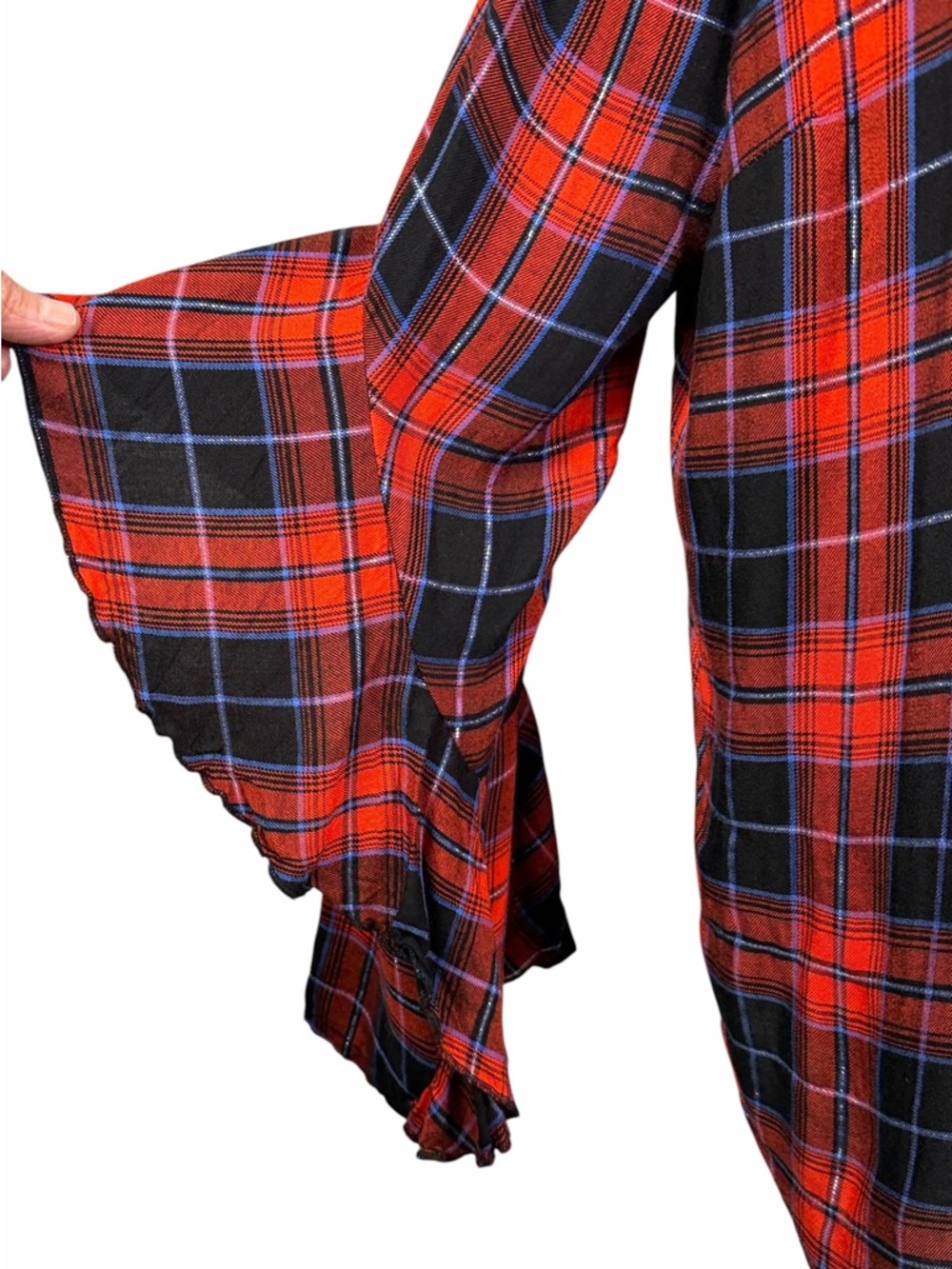 EST. 1946 Red Plaid Ruffle Sleeve Button Down Blouse Fall Chic Size L - Picture 4 of 13
